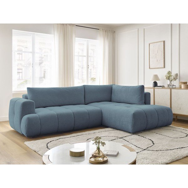 Zils salokāms/ar uzglabāšanas vietu stūra dīvāns (ar labo stūri/L veida) Fuji – Bobochic Paris-image-1