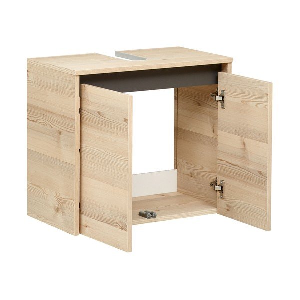 Dabīga toņa piekarams skapītis zem izlietnes ar priedes koka imitāciju 53x60 cm Quickset 393 – Pelipal-image-1