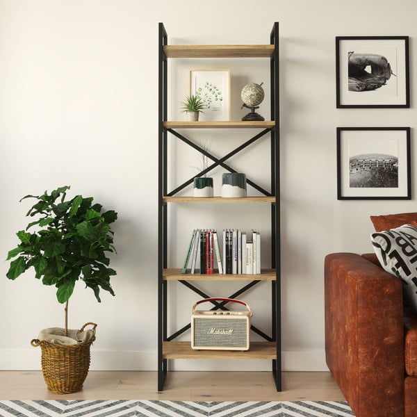 Melns/dabīga toņa plaukts ar priedes koka imitāciju 58x175 cm Nicol – Kalune Design-image-2