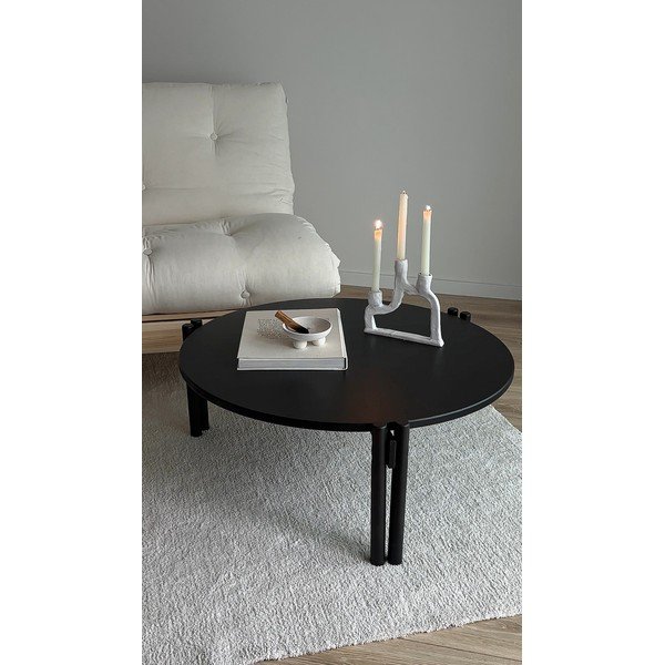 Melns priedes masīvkoka apaļš žurnālgaldiņš ø 80 cm Sticks – Karup Design-image-4