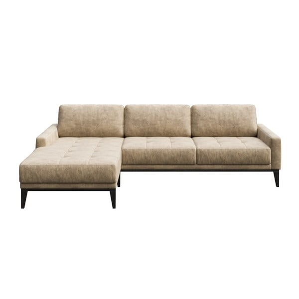 Bēšs mākslīgās ādas stūra dīvāns MESONICA Musso Tufted, kreisais stūris