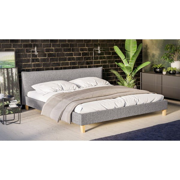 Pelēka mīksta divvietīga gulta ar režģi 200x200 cm Tina – Ropez-image-2