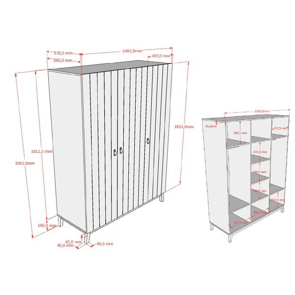 Bēšs bērnu drēbju skapis 149x196x58 cm Sezane – Vipack-image-3