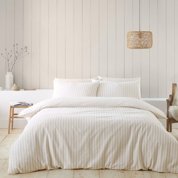 Bēša/krēmkrāsas divvietīga flaneļa gultas veļa 200x200 cm – Catherine Lansfield