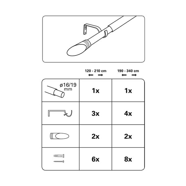 Metāla izvelkamā aizkaru stanga 120–210 cm Elipsa – Gardinia-image-2