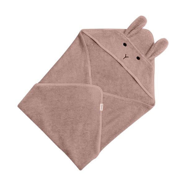 Rozā/brūns kokvilnas bērnu dvielis ar kapuci 75x75 cm Rabbit – Kindsgut-image-3