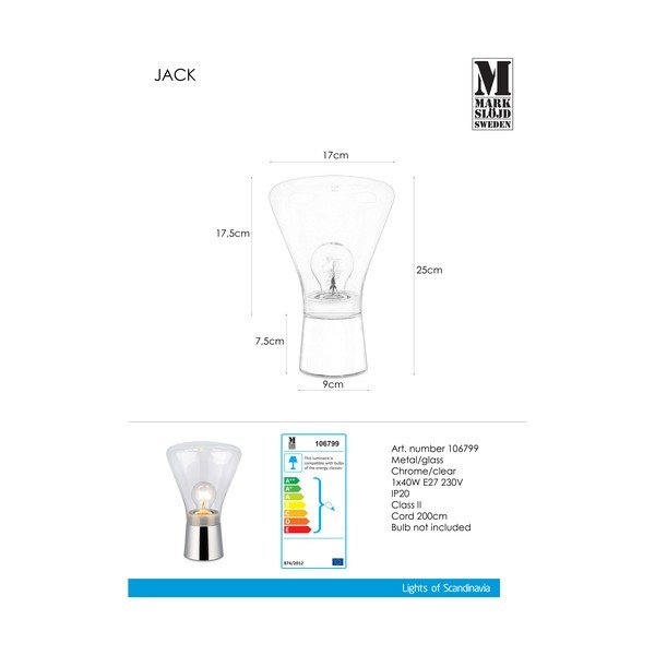 Sudraba galda lampa Markslöjd Jack, ø 16,5 cm-image-2
