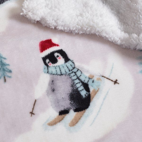 Balts pleds ar Ziemassvētku motīvu 170x130 cm Christmas Sherpa Penguins – Catherine Lansfield-image-2