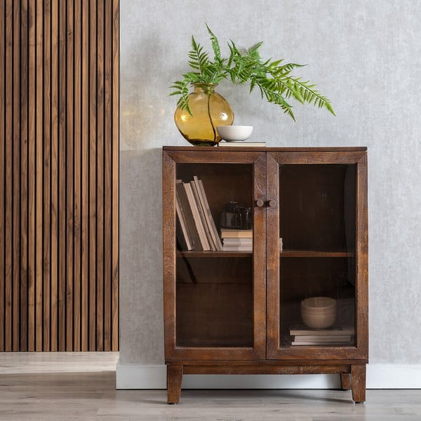 Brūna mango masīvkoka vitrīna 80x100x40 cm Ravi – Ixia-image-1