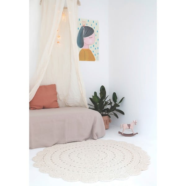 Balts ar rokām darināts paklājs no kokvilnas Nattiot Alma, ø 120 cm-image-1