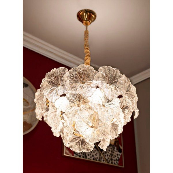 Zelta krāsas metāla piekaramā lampa ar stikla abažūru ø 47 cm Ibiscus – Mauro Ferretti-image-1