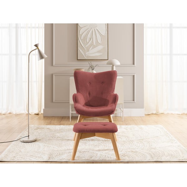 Sarkans velveta atpūtas krēsls ar kāju balstu Niko – Ropez-image-1