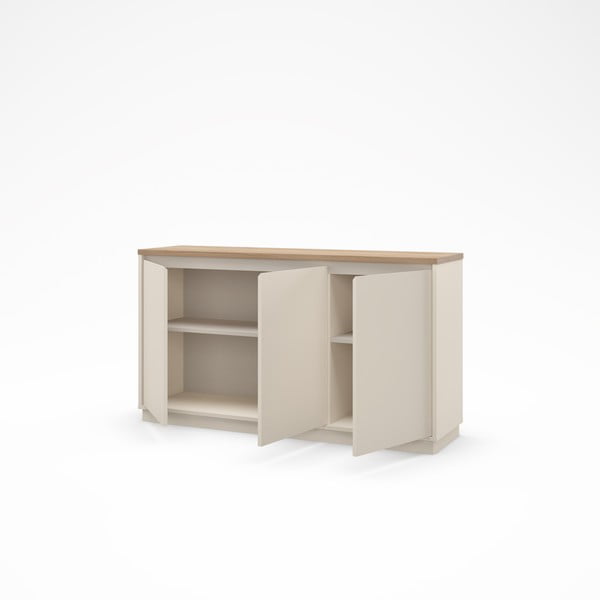 Bēša kumode ar ozolkoka imitāciju 152x84x40 cm Loreta – Marckeric-image-4