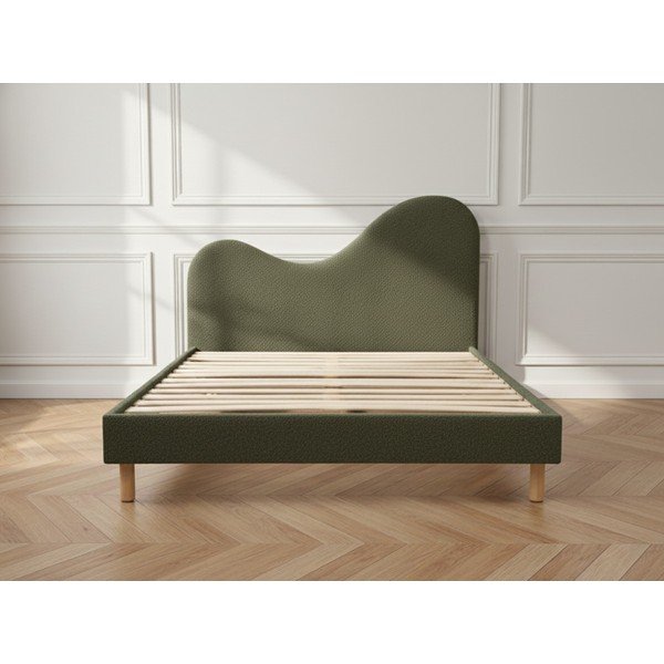 Zaļa polsterēta polsterēta divvietīga gulta ar redelēm 180x200 cm Celina – Bobochic Paris-image-3