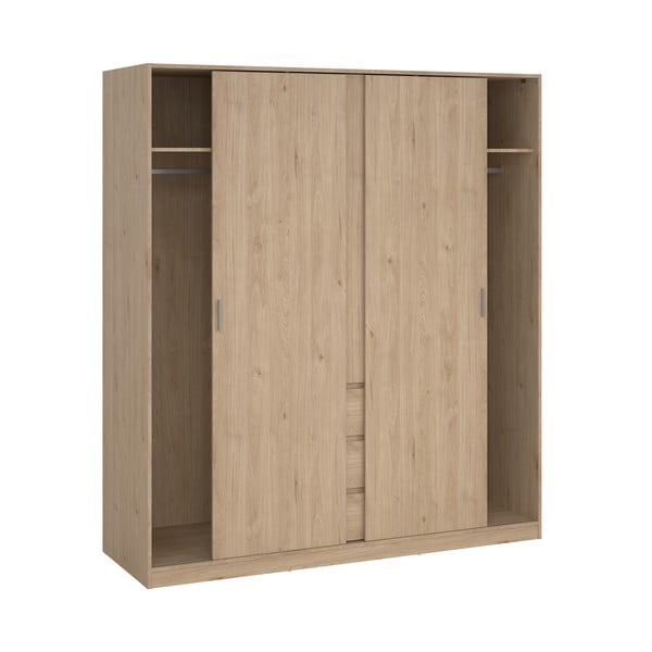 Dabīga toņa drēbju skapis ar ozolkoka imitāciju un bīdāmām durvīm 177x200x60 cm Naia – Tvilum-image-3