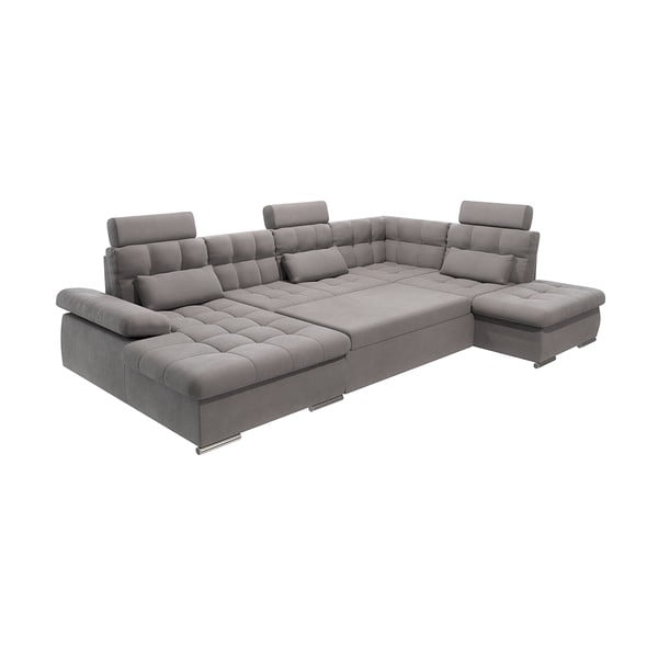 Pelēks salokāms stūra dīvāns ar uzglabāšanas vietu (ar labo stūri/U veida) Merkur – Ropez-image-2