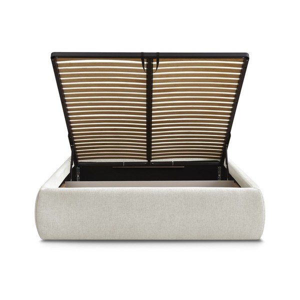 Bēša polsterēta divvietīga gulta ar veļas kasti/bez galvgaļa un ar redelēm 160x200 cm Inera – Bobochic Paris-image-4