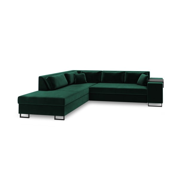 Zaļš samta izvelkamais stūra dīvāns Cosmopolitan Design York, kreisais stūris