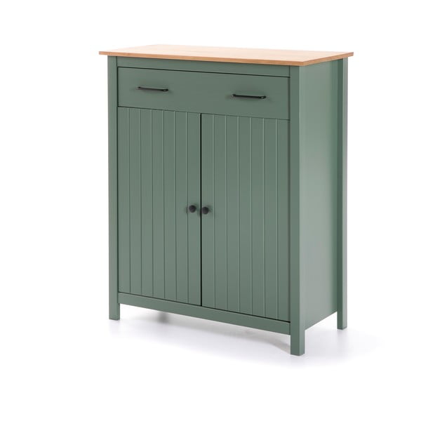 Zaļa/dabīga toņa priedes masīvkoka augsta kumode 90x110 cm Miranda – Marckeric-image-2