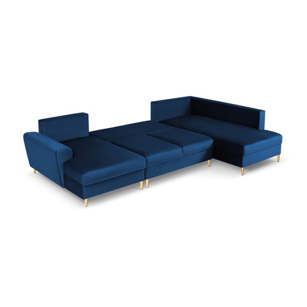 Zils samta salokāms stūra dīvāns ar uzglabāšanas vietu (ar labo stūri/U veida) Kyoto – Cosmopolitan Design-image-2