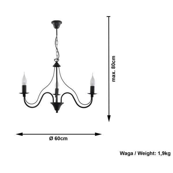 Melna metāla piekaramā lampa ø 60 cm Fiorano – Sollux-image-3