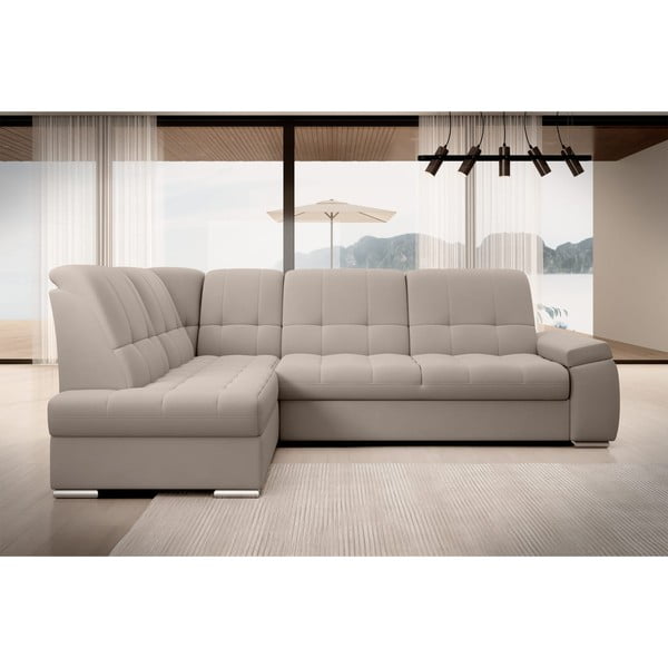 Bēšs samta salokāms/ar uzglabāšanas vietu stūra dīvāns (ar kreiso stūri/L veida) Sado – ELTAP-image-3