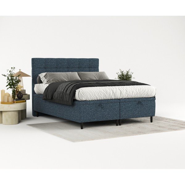Tumši zila polsterēta divvietīga gulta ar veļas kasti 180x200 cm Senses – Maison de Rêve-image-1