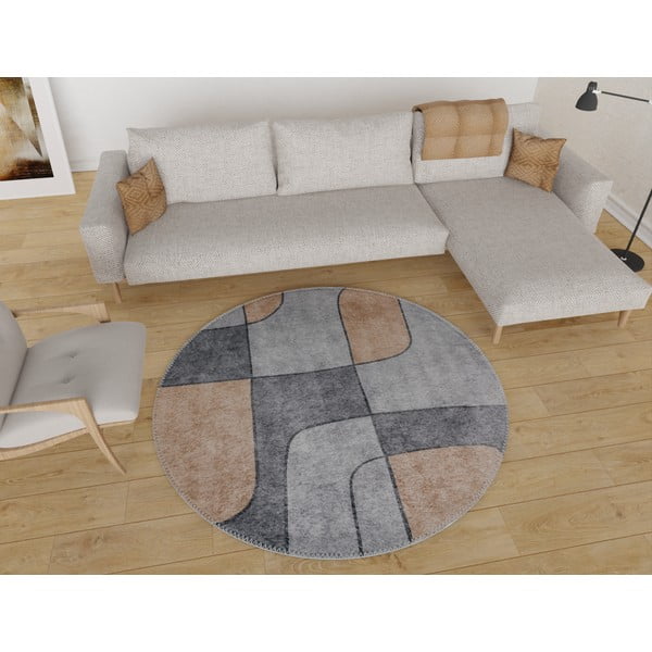 Pelēks mazgājams apaļš paklājs ø 120 cm Yuvarlak – Vitaus-image-1