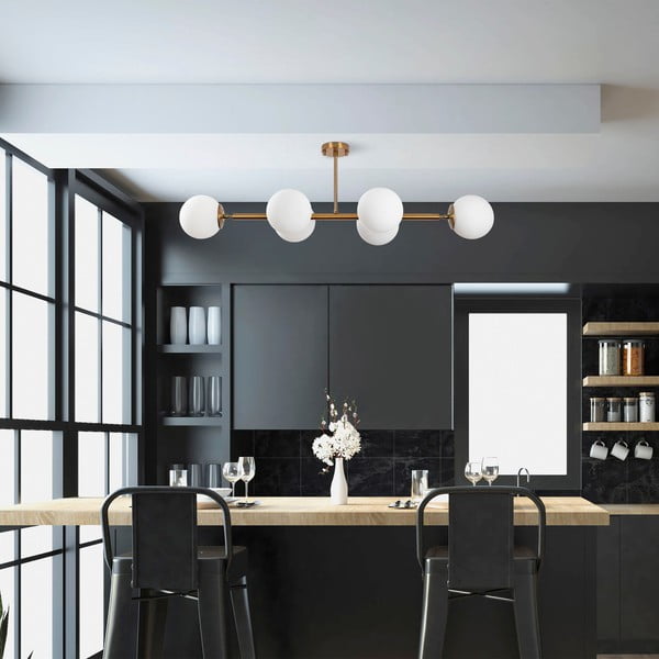 Balta/zelta krāsas griestu lampa ar stikla abažūru 40x110 cm Fazli – Opviq lights-image-1