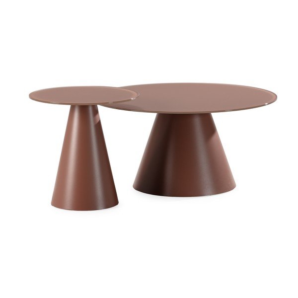 Brūni apaļi žurnālgaldiņi (2 gab.) ar stikla galda virsmu ø 80 cm Vida – MOME-image-2