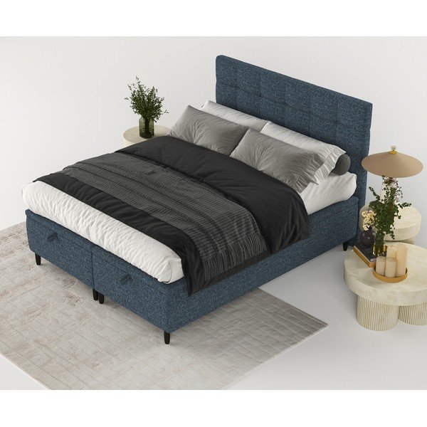 Tumši zila polsterēta divvietīga gulta ar veļas kasti 180x200 cm Senses – Maison de Rêve-image-3
