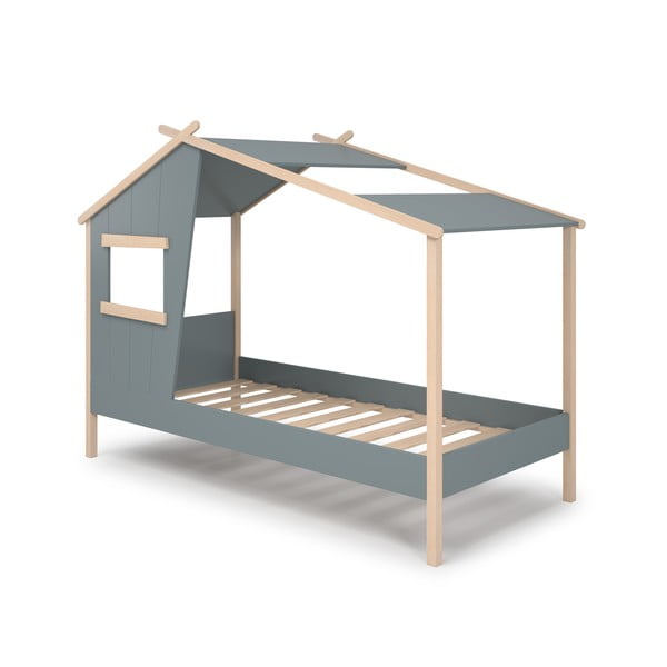 Dūmakaini zaļa priedes masīvkoka bērnu gulta mājas formā ar redelēm 90x190 cm Luba – Marckeric-image-3