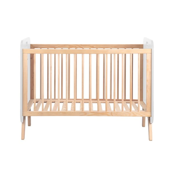 Balta/dabīga toņa bērnu gultiņa ar priedes koka imitāciju 60x120 cm Paris – Marckeric