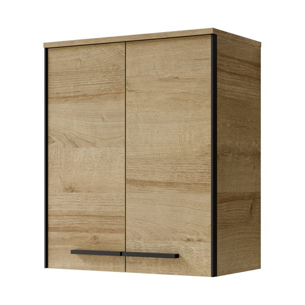 Dabīga toņa piekarams vannas istabas skapis ar ozolkoka imitāciju 72x60 cm Quickset 395 – Pelipal-image-1