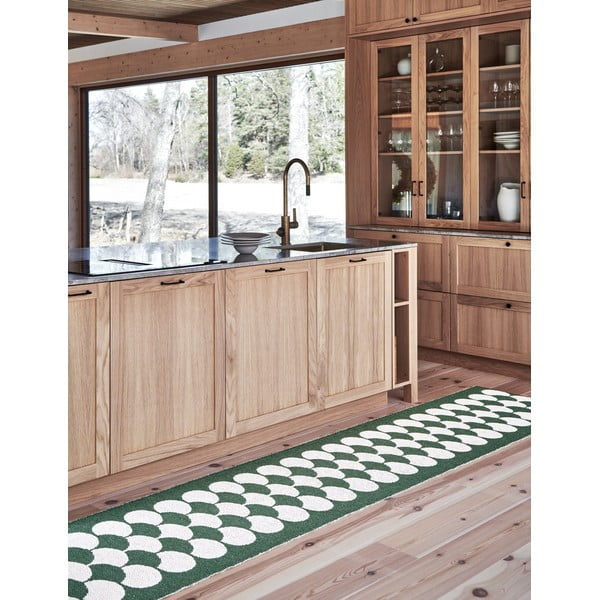 Zaļš/krēmkrāsas iekštelpu un āra celiņa paklājs 70x250 cm Poppy Oregano – Pappelina-image-1