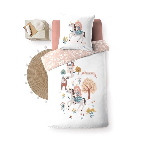 Balta/rozā vienguļamā kokvilnas bērnu gultas veļa 140x200 cm Lilibelle – douceur d'intérieur-image-4