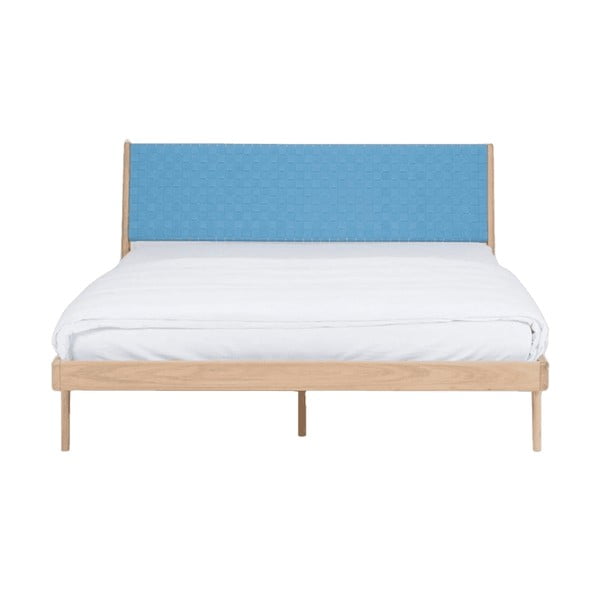 Ozola masīvkoka gulta ar zilu galvgali Gazzda Fawn, 180 x 200 cm