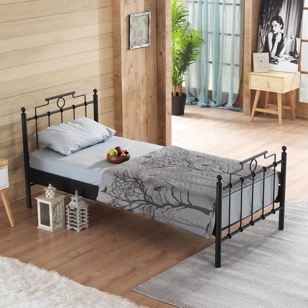 Melna metāla vienvietīga gulta ar režģi 90x200 cm Hatkus – Kalune Design-image-3