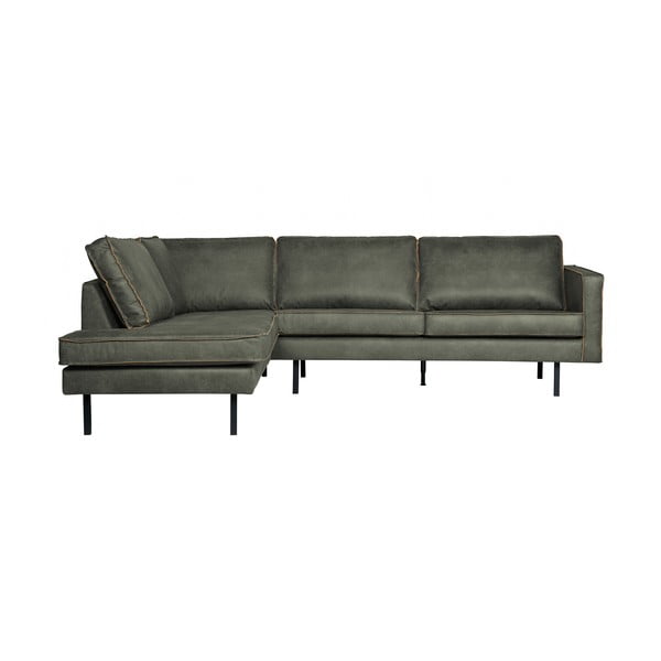 Zaļgani pelēks stūra dīvāns no ādas imitācijas BePureHome Rodeo, kreisais stūris