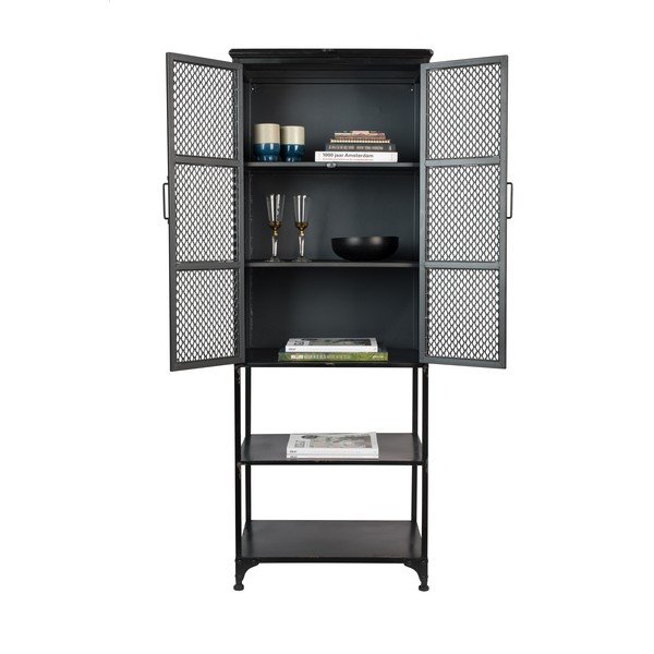 Melna metāla vitrīna 60x161 cm Denver – Dutchbone-image-4