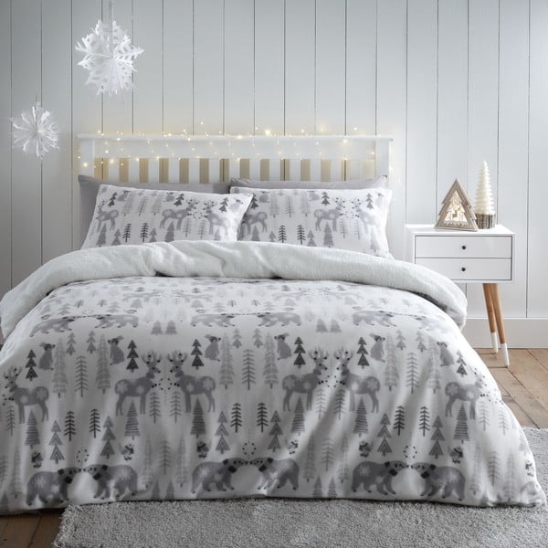 Balta/pelēka divvietīga mikroplīša gultas veļa 200x200 cm Winter Wonderland – Catherine Lansfield