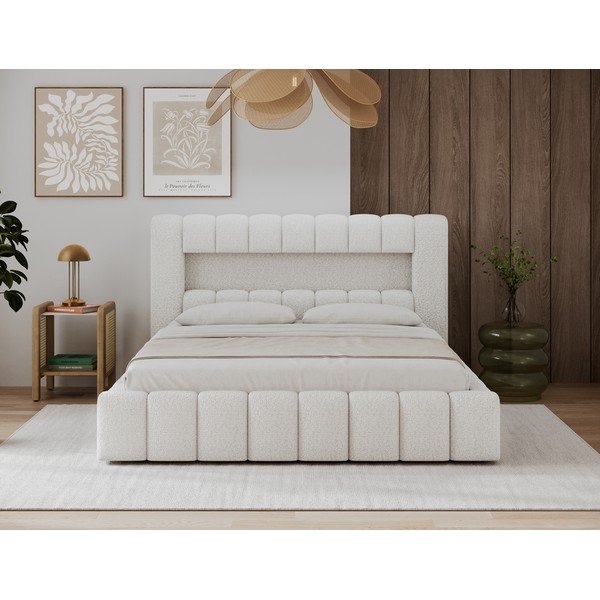 Krēmkrāsas polsterēta divvietīga gulta ar veļas kasti ar redelēm 140x200 cm Lamica – ELTAP-image-2