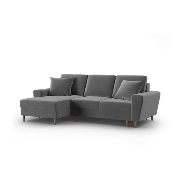 Gaiši pelēks samta salokāms stūra dīvāns ar uzglabāšanas vietu (ar kreiso stūri/ar zvilni) Kyoto – Cosmopolitan Design-image-4