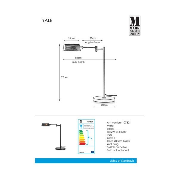 Melna galda lampa Markslöjd Yale Table Black-image-2
