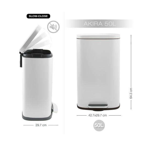 Matēti balta tērauda atkritumu tvertne ar pedāli 50 l   Akira – Spirella-image-4