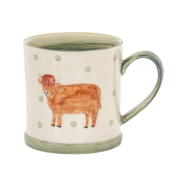 Zaļa/bēša māla krūze 225 ml Cow – Sass & Belle