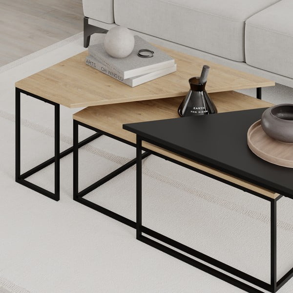 Dabīga toņa žurnālgaldiņi ar ozolkoka imitācijas galda virsmu (3 gab.) 70x110 cm Titan – Marckeric-image-4