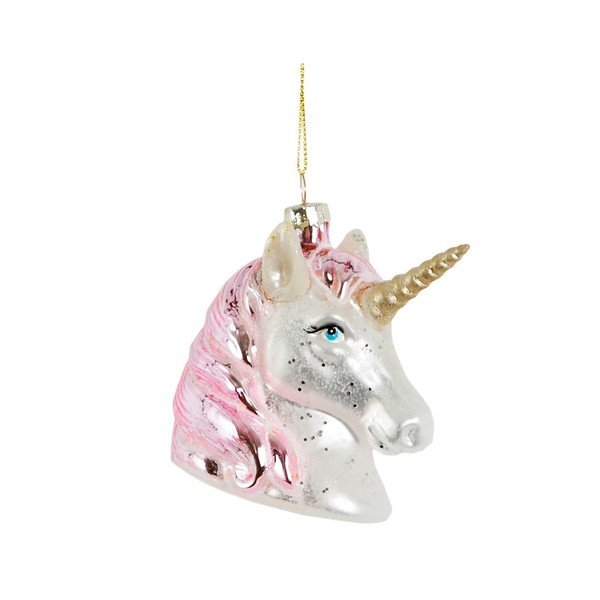 Stikla ar rokām izgatavots Ziemassvētku eglītes rotājums 9 cm Pink Shimmer Unicorn – Sass & Belle