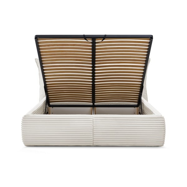 Krēmkrāsas polsterēta divvietīga gulta ar veļas kasti ar redelēm 160x200 cm Jade – Bobochic Paris-image-4