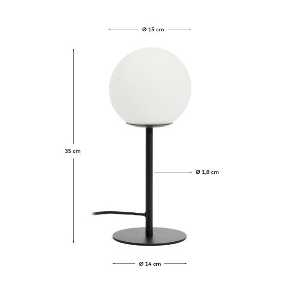 Balta/melna galda lampa ar stikla abažūru (augstums 35 cm) Brisia – Kave Home-image-4